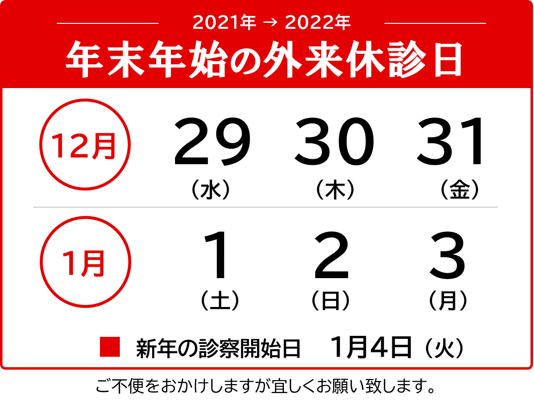 年末年始の外来休診日